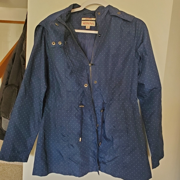 Merona Blue Polka Dot Raincoat - Picture 1 of 6